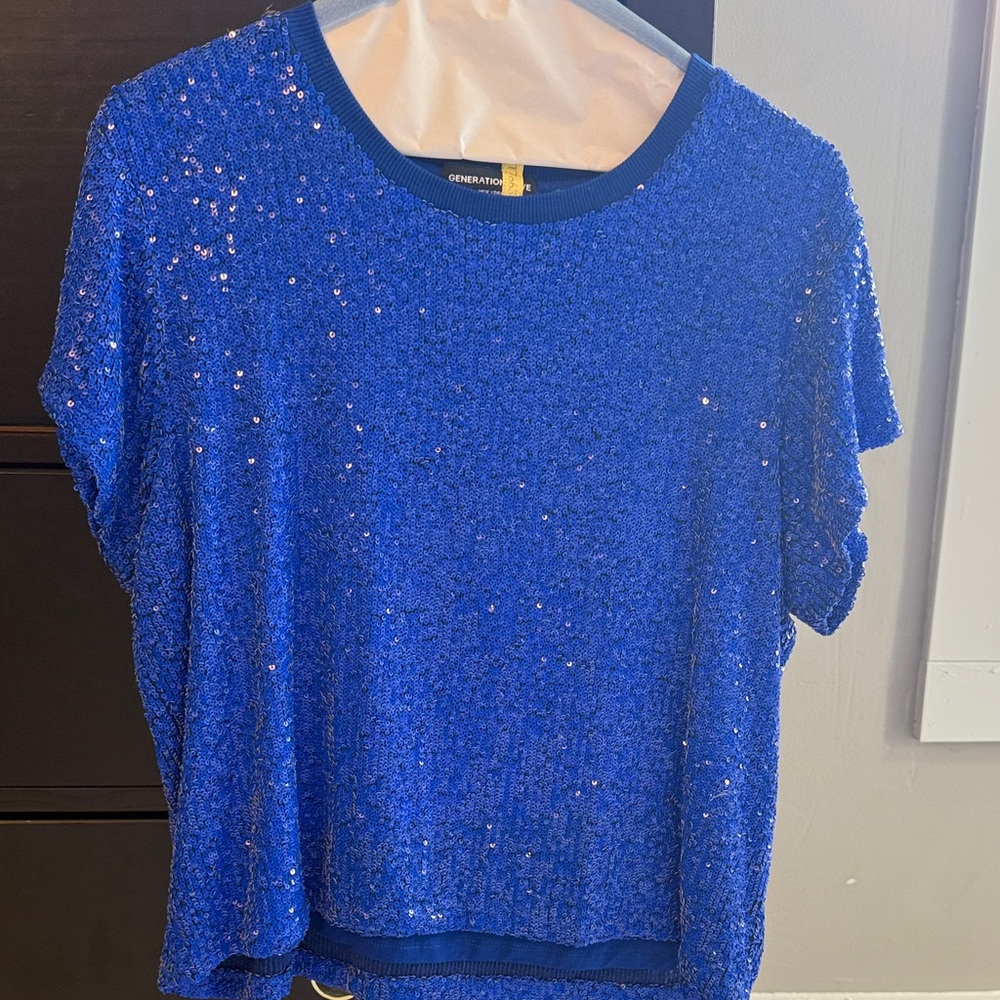 GENERATION Y Shimmering Blue Sequin Tee